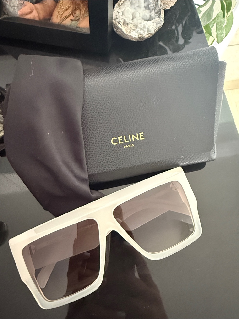 Celine White Oversized Square Sunglasses with Gradient Lenses